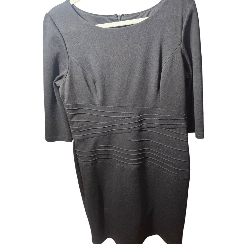 Ellen Tracy Black 3/4 Sleeve Sheath Dress With Pleated Waist Detail Size 12